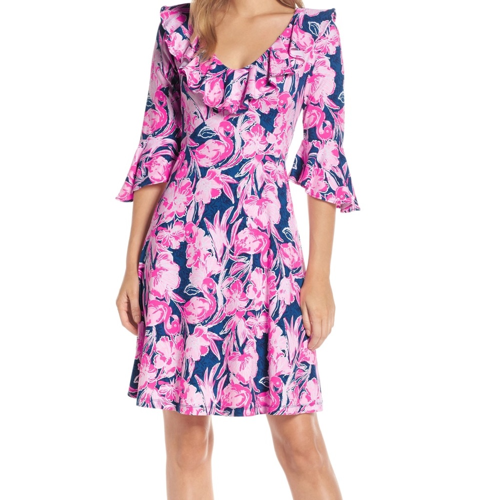 Lilly Pulitzer stirling dress inky navy flamingle